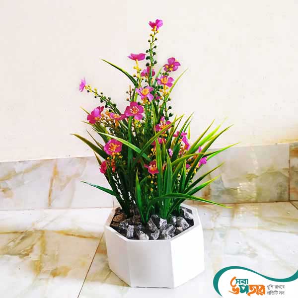 Octagon Flower Tub with Flowers White Color